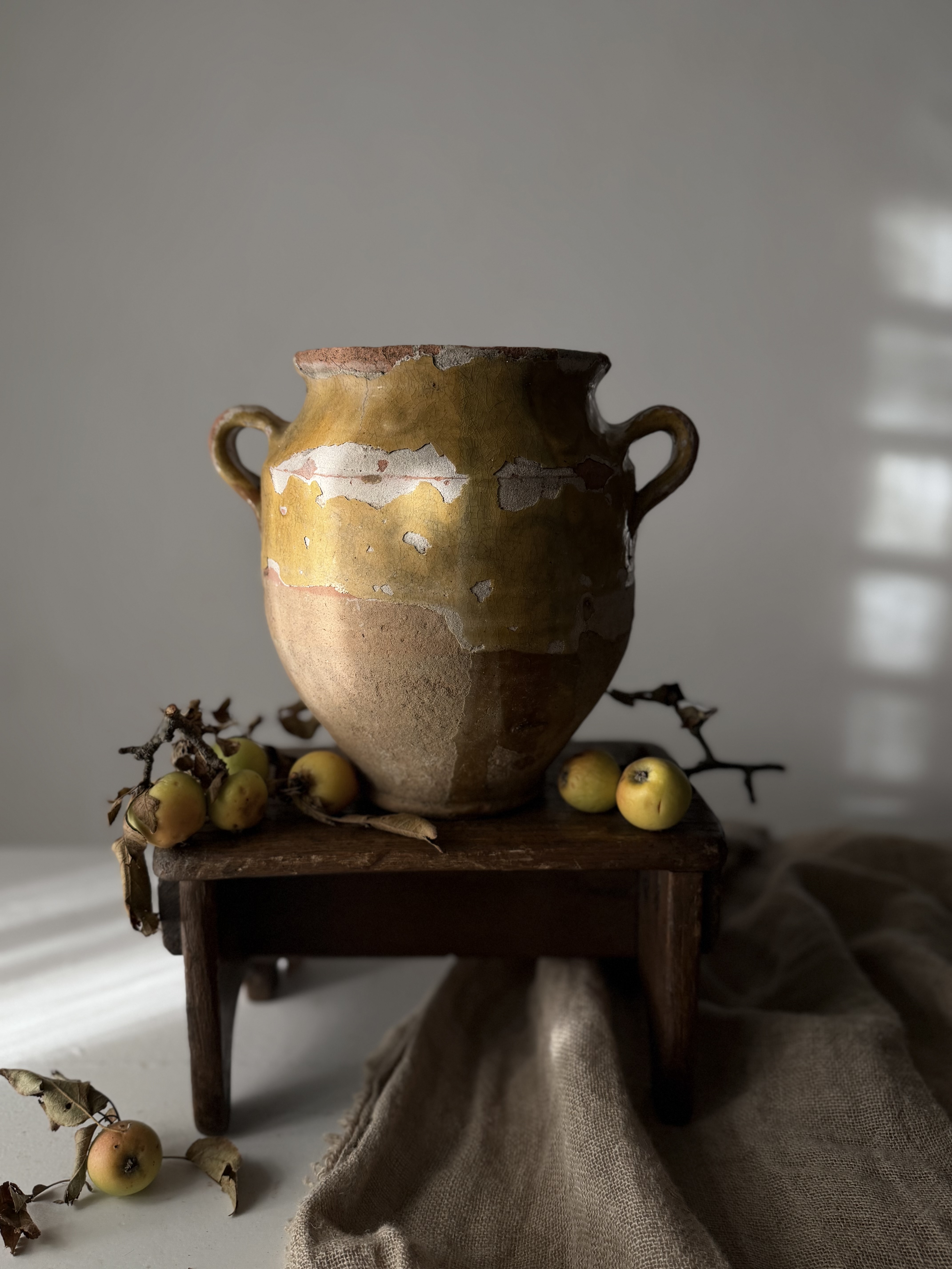 Large antique French unglazed terracotta confit pot